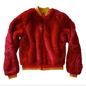 MOTHER Denim Letterman FAUX Fur Rib Bomber Jacket